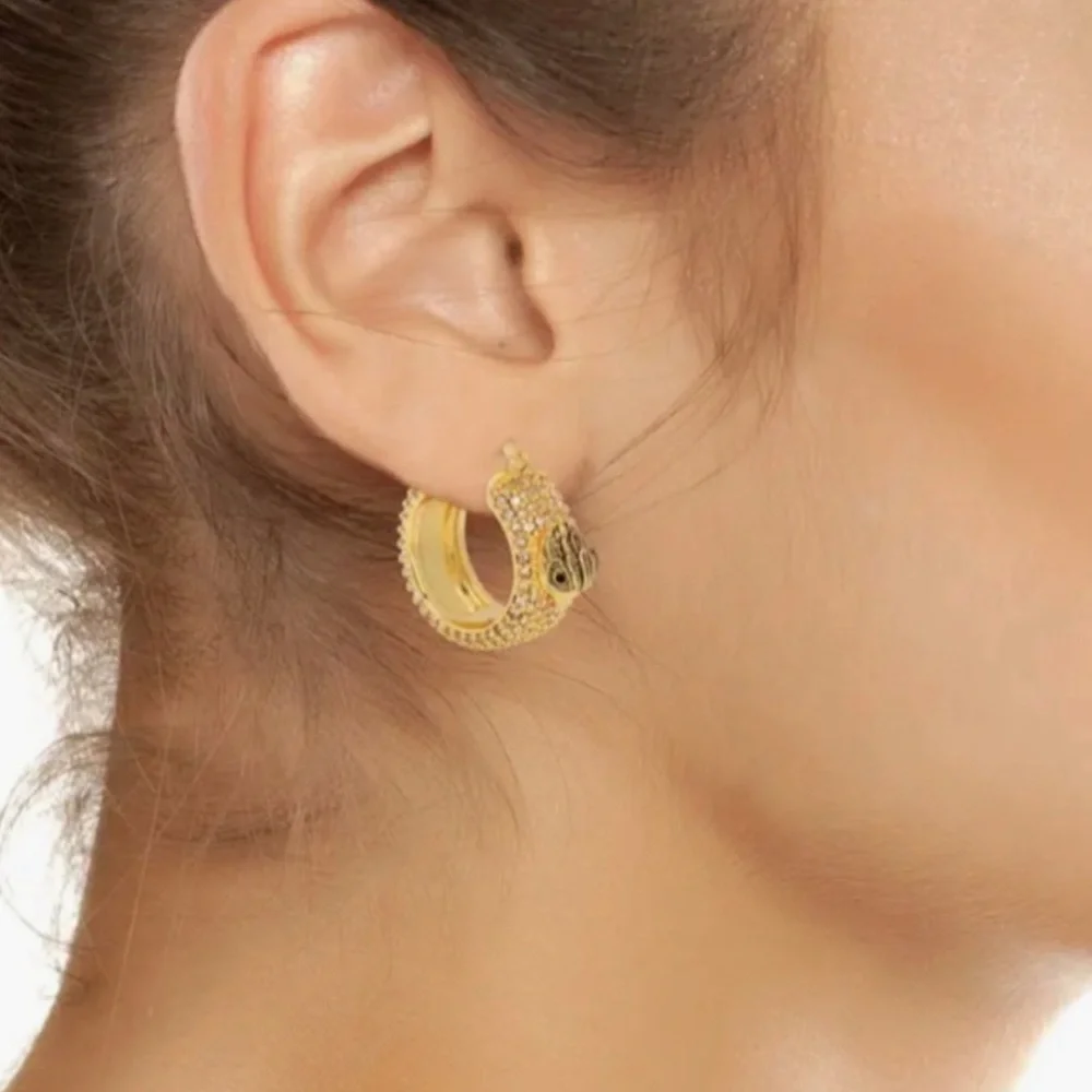 Kurt Geiger London NWT Pavé Gold Eagle Bohemian Hoop Huge Earrings (J128) - Picture 5 of 7